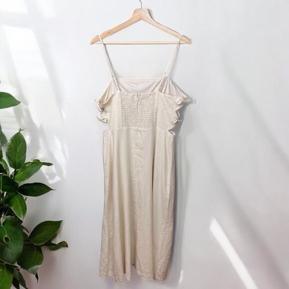 WAYF Linen Blend Cut Out Bow Midi Dress in Ivory - NWT - Sz L | Large - Picture 5 of 11